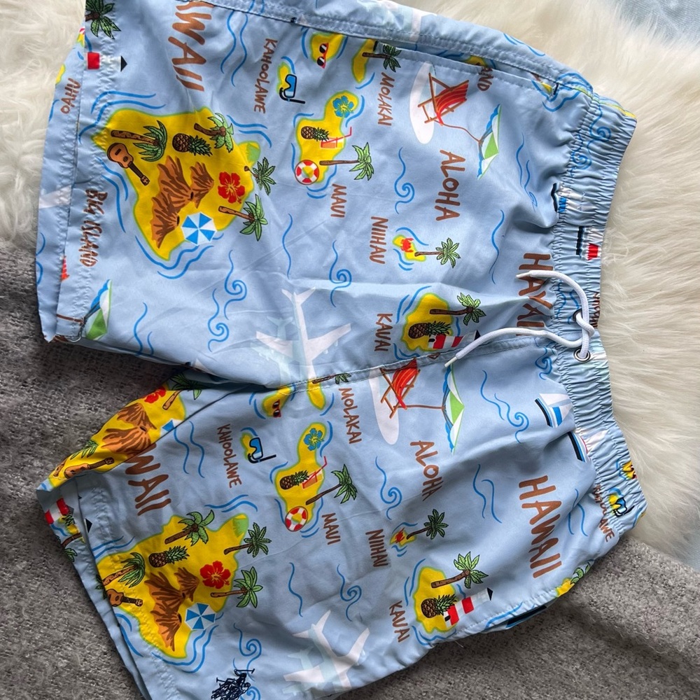 U.S. Polo Assn. Kids Swim Trunks - Light Blue with Hawaii Print
